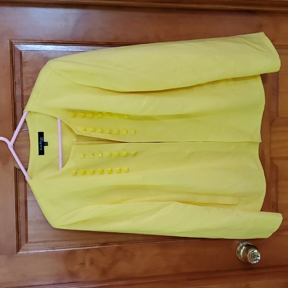 Women's Yelllow Linen Blend Jacket Evan Picone Sz 16W - Picture 1 of 9